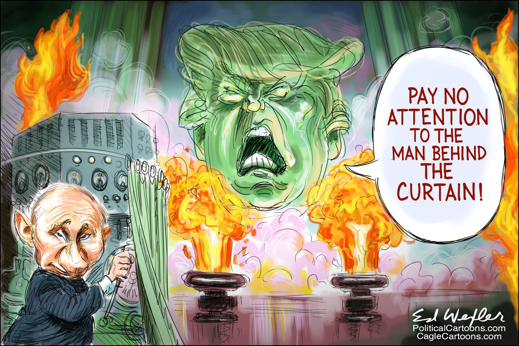 Man Behind the Curtain by Ed Wexler, PoliticalCartoons.com